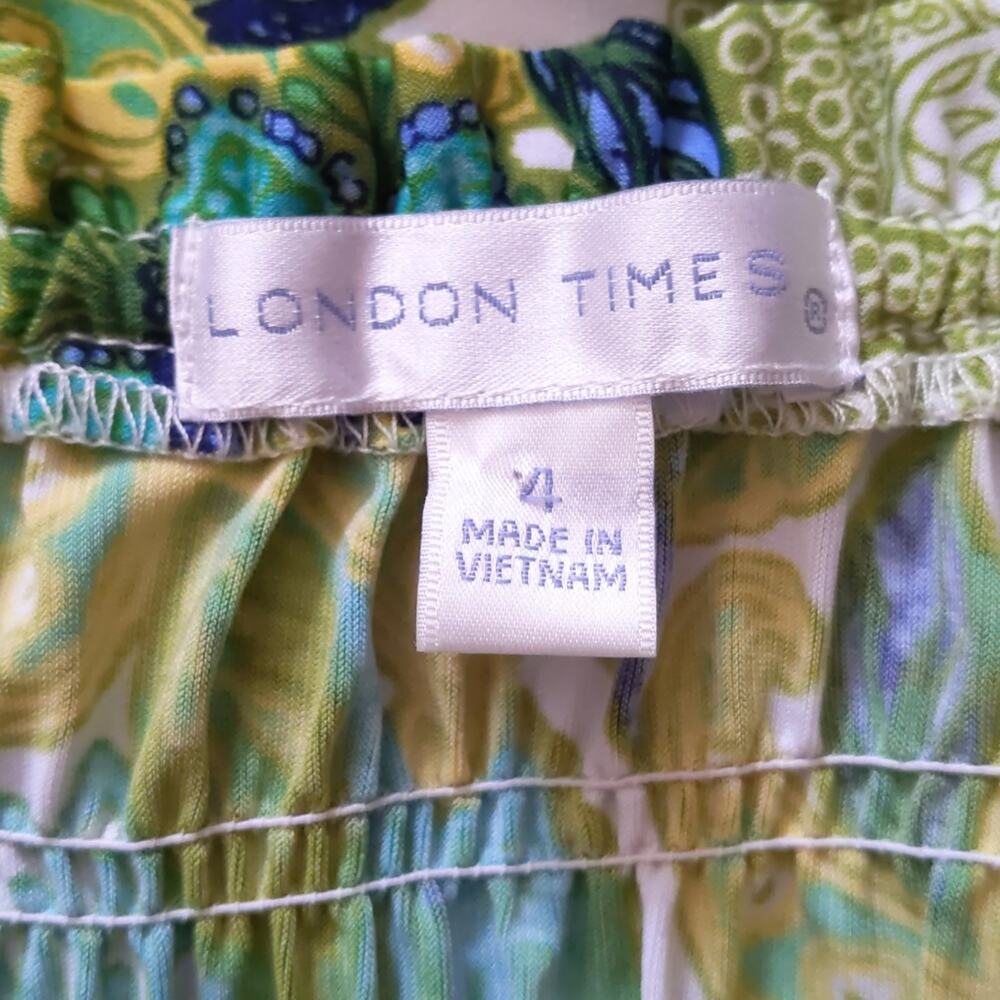 London Times Shirred Floral Print Dress Size 4 - Picture 7 of 8